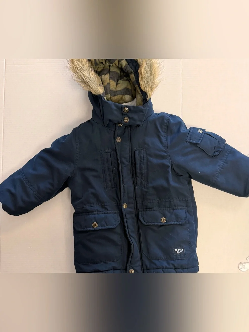 Oshkosh Fur Lined Winter Cargo Coat Navy Camo 4T